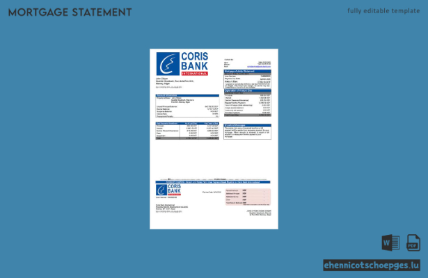 Niger Coris Bank International Hypothekenabrechnung Word- und PDF-Beispielvorschau